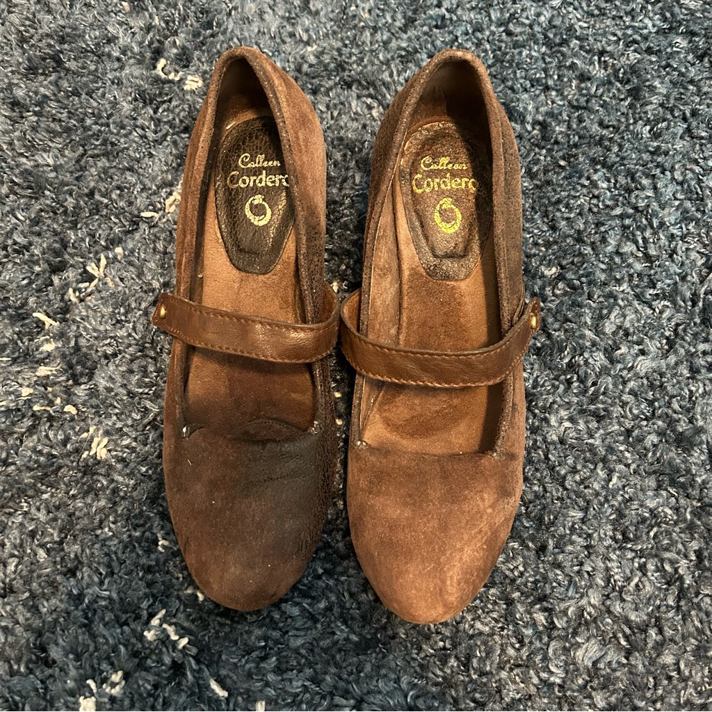 Brown Suede Buckle Heels  Calleen Cordero